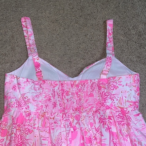 Lilly Pulitzer Azora Cotton Midi Dress Peony Pink Seaside Scene 14 - Picture 11 of 14